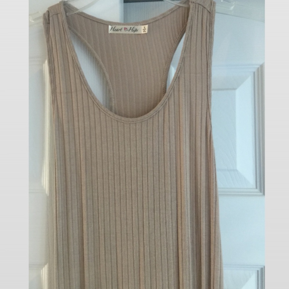 SOLD Taupe Ribbed Racerback Dress - Picture 2 of 3